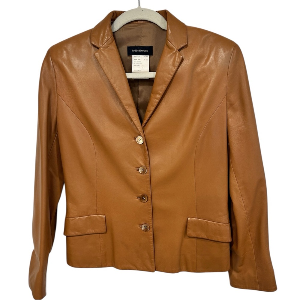 Piazza Sempione Womens S Italian 44 Soft Leather Jacket Tan Brown Made in Italy